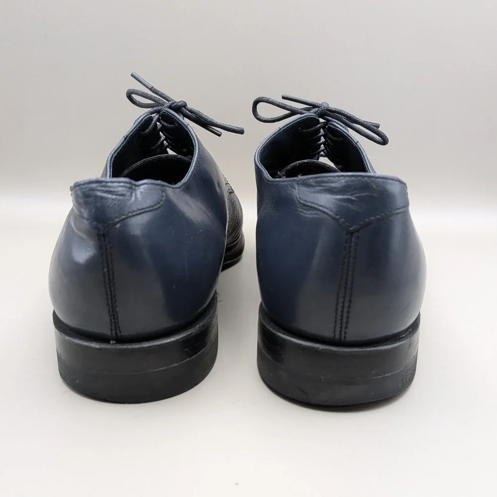 Stacy Adams Madison Navy Blue Leather Lizard Embossed Cap Toe Oxfords Mens 10 D